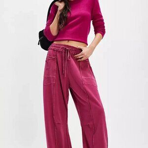 Free People Kaiden Barrel Pants Mid-rise Smocked Patch Pockets S